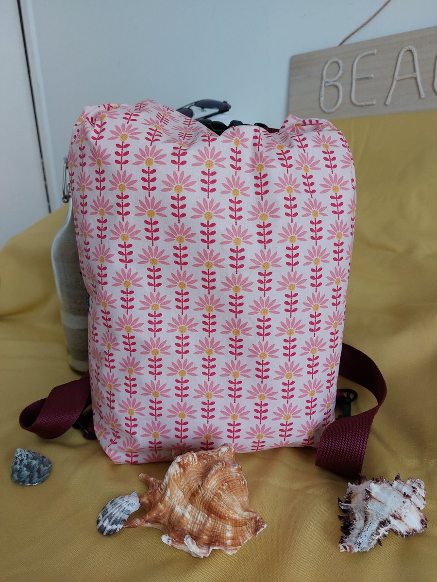 Large flower print drybag rucksack 