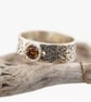 Wide Sterling Band w Topaz CZ Stone, Filigree Pattern, Perfectly Imperfect