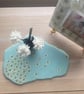Handcrafted Stone-Shape Resin Coaster with Dried Spring Flowers – Baby Turquoise