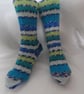 Hand-cranked Knitted Ribbed Wool Socks Size 6 to 7 - Image 1