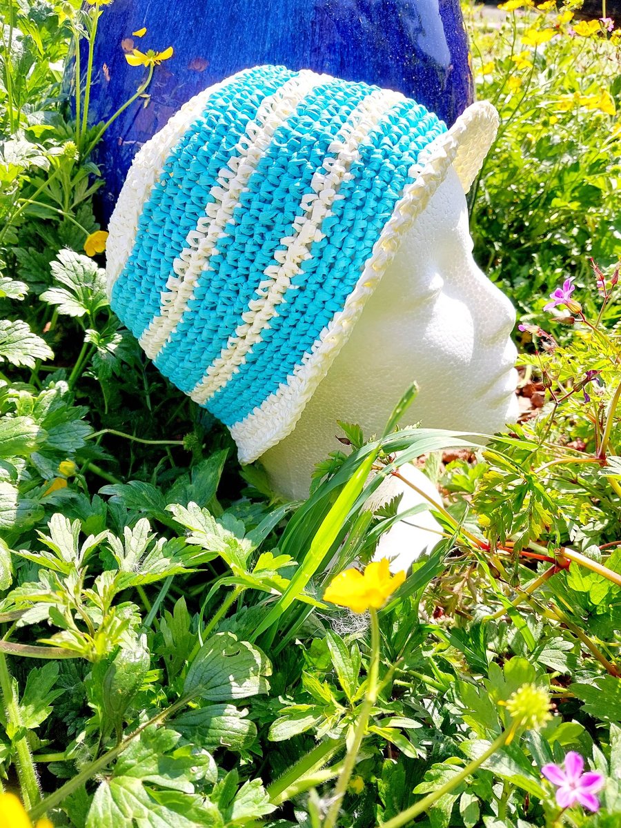 Raffia Bucket Hat, Blue and Cream - Summer Seconds
