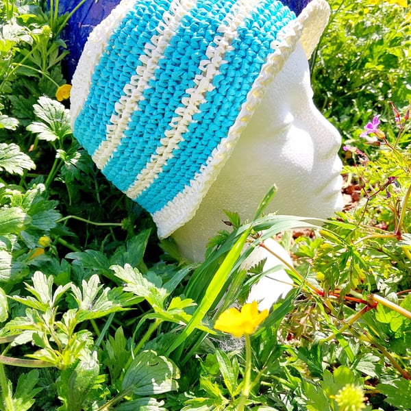 Raffia Bucket Hat, Blue and Cream - Summer Seconds