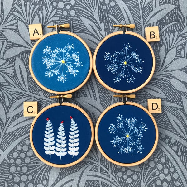 Cyanotype Art in Hoops- 4 Assorted Sold Separately