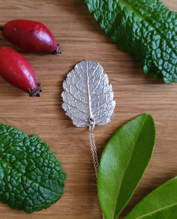 Silver Garden Mint Leaf Pendant