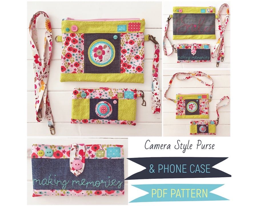 Digital PDF Sewing Pattern for Camera Style Zipper Pouch Bag & Phone Case 