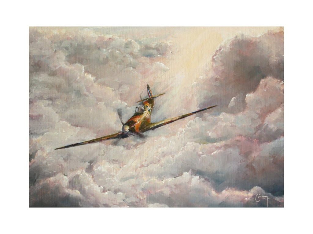 Spitfire Art Card- Battle of Britain Aviation- 7x5 Blank Inside- Father's Day