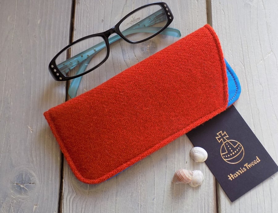 Harris Tweed eyeglasses case in tangerine orange