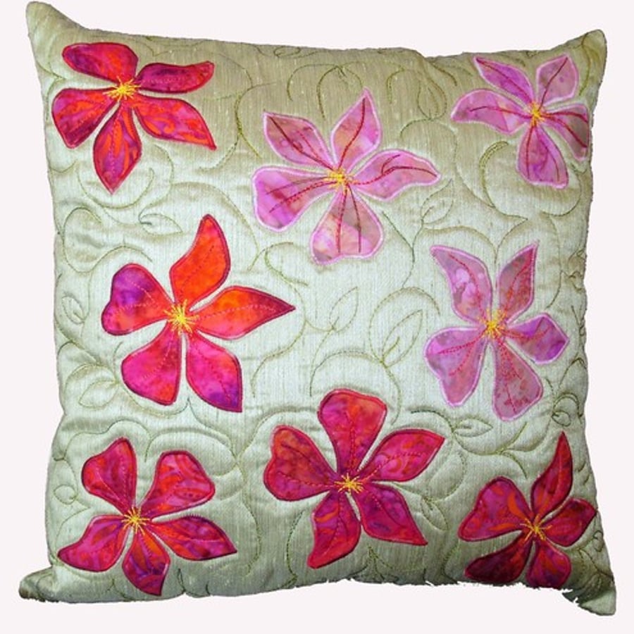 Appliqued cushion clematis flowers