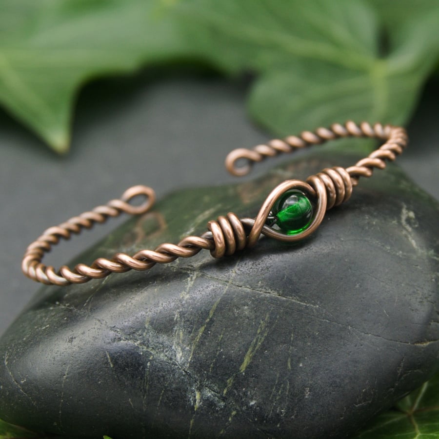 Twisted Copper Cuff - Green