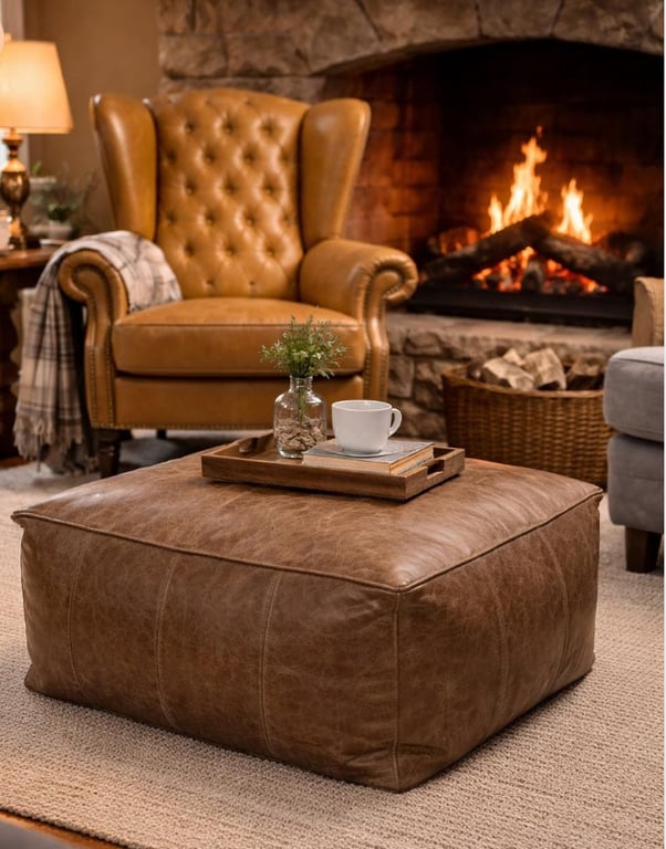 Beanbag Footstool in Genuine Italian Leather 