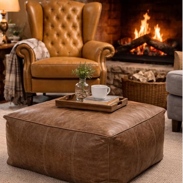 Beanbag Footstool in Genuine Italian Leather 