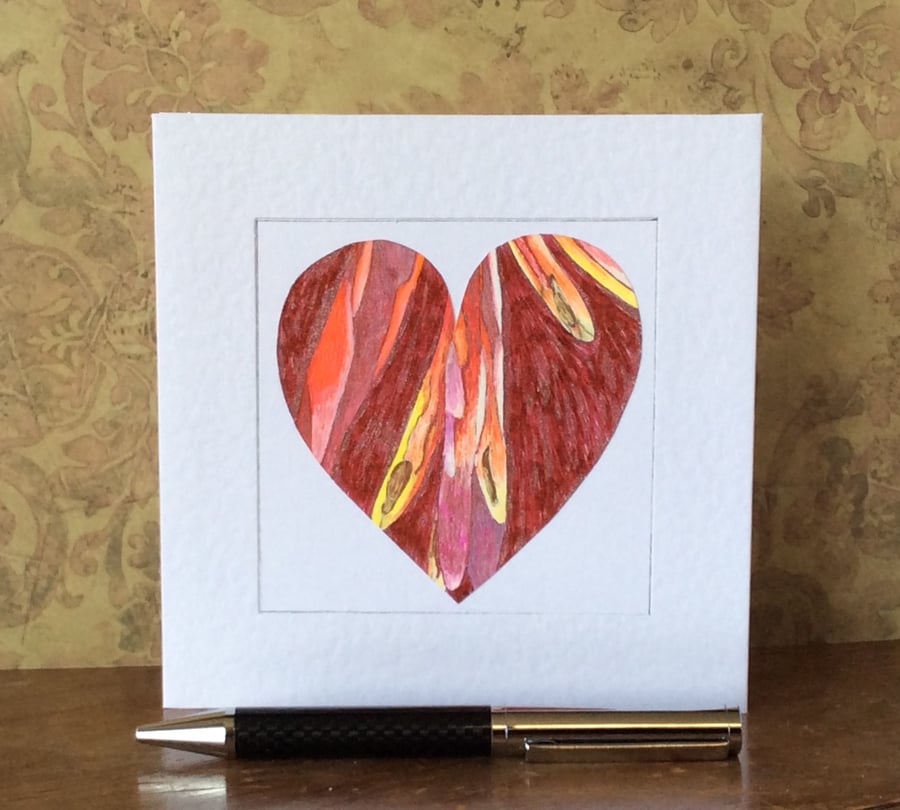 Vibrant red hand painted heart art Card. 