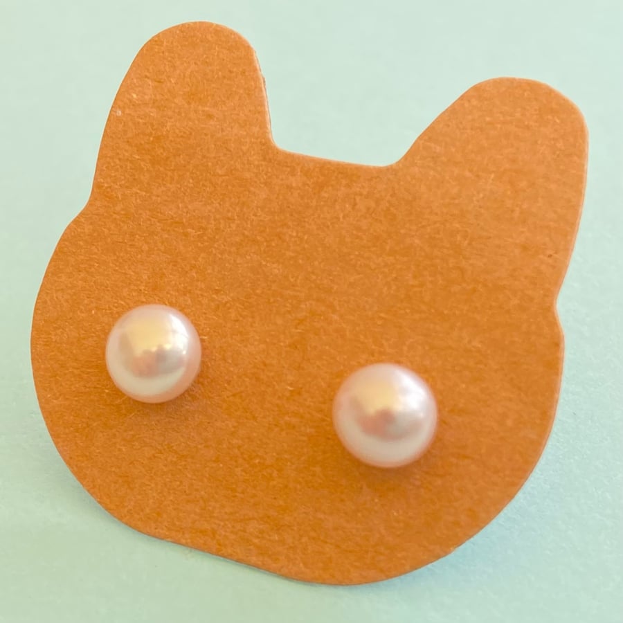 6mm Button Freshwater Pearl Sterling Silver Stud Earrings