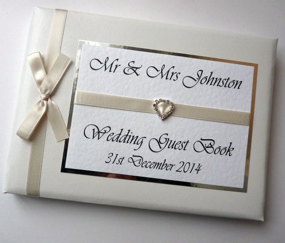 Wedding guest book with ivory ribboon, wedding gift, wedding keepsake
