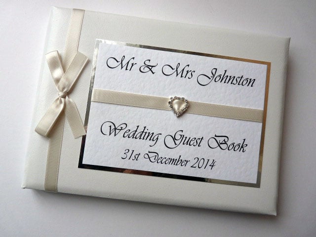 Wedding guest book with ivory ribboon, wedding gift, wedding keepsake