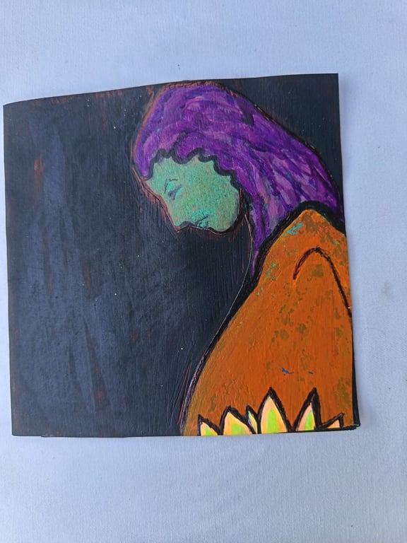 Alien Madonna; acrylic on black background 