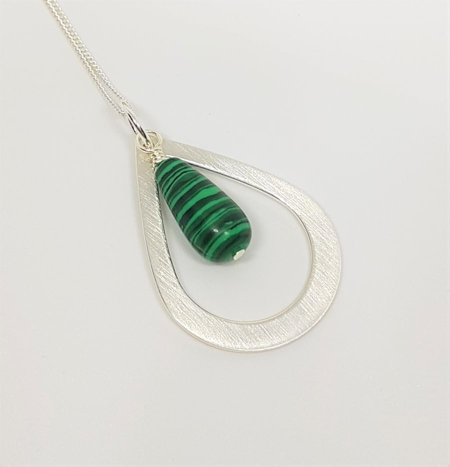 Malachite Pendant, Malachite Necklace, Malachite Drop, Sterling Silver Pendant, 