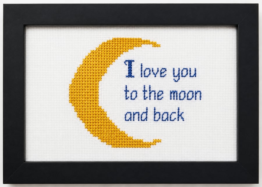 Framed cross stitch picture - 'Moon & Back'