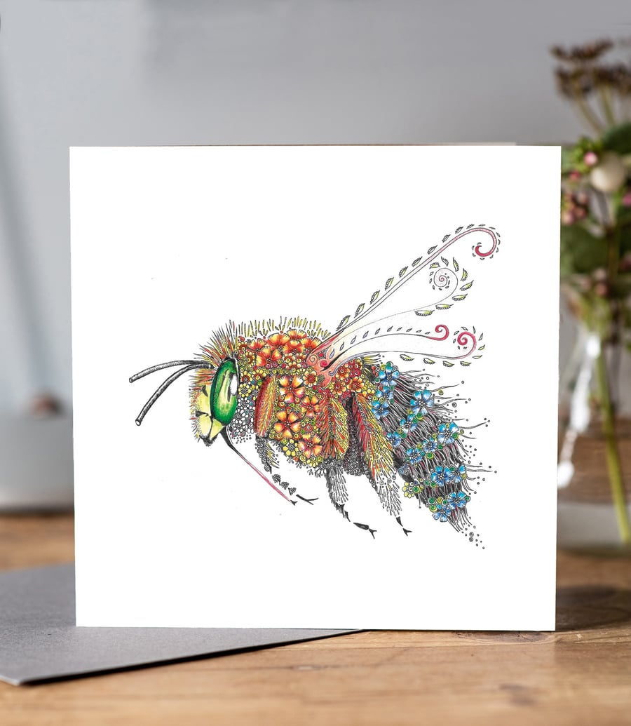 Blue Banded Bee Greeting card NEW
