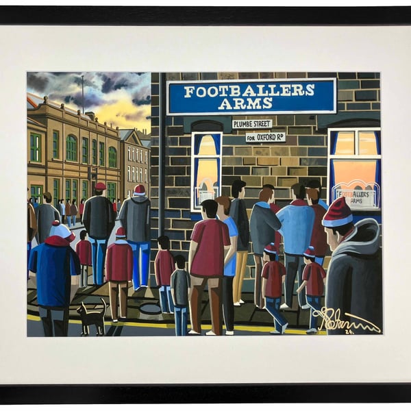 Burnley, Retro Footballers Arms, Framed Football Art Print. 20" x 16" Frame Size