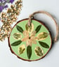 Real Pressed Leaves Autumnal Wood Slice – Hand Painted Rustic Hanging Décor