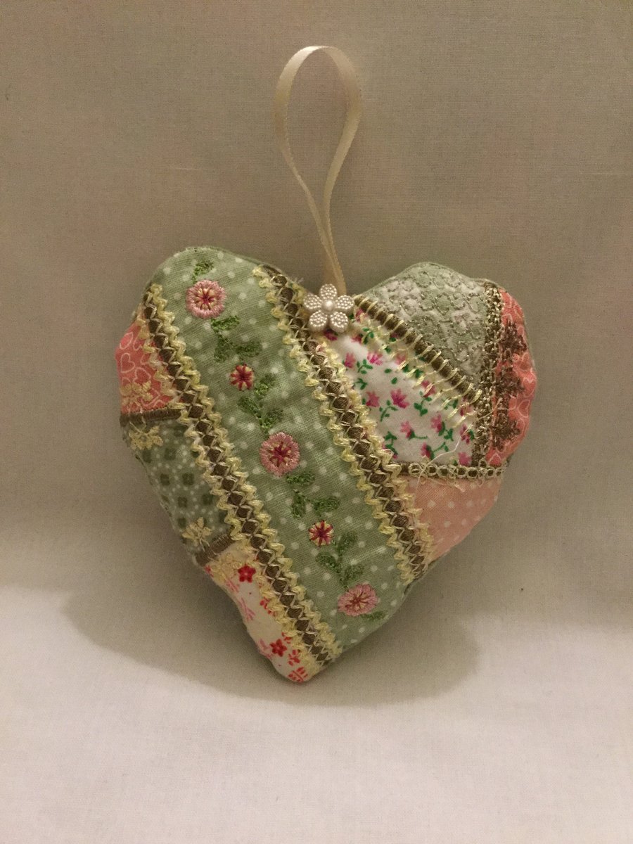 Embroidered patchwork heart decoration