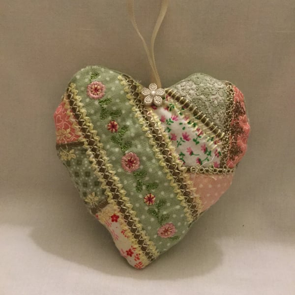 Embroidered patchwork heart decoration