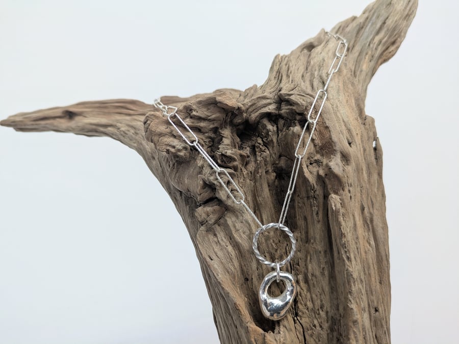 Sterling silver molten pebble necklace 