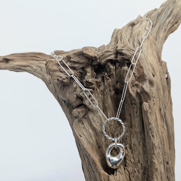 Sterling silver molten pebble necklace 