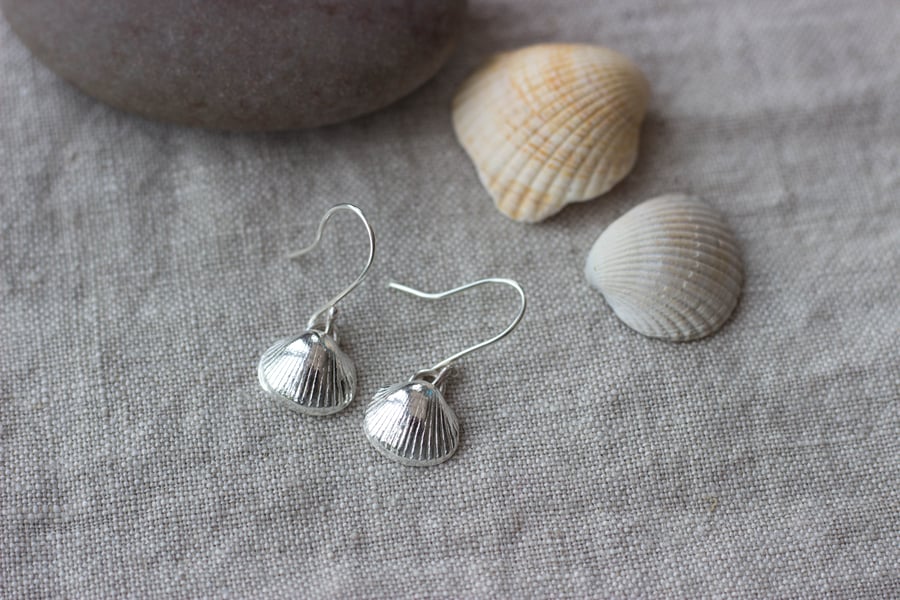 Recycled silver sea shell earrings, handmade shell earrings