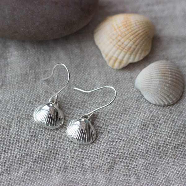 Recycled silver sea shell earrings, handmade shell earrings