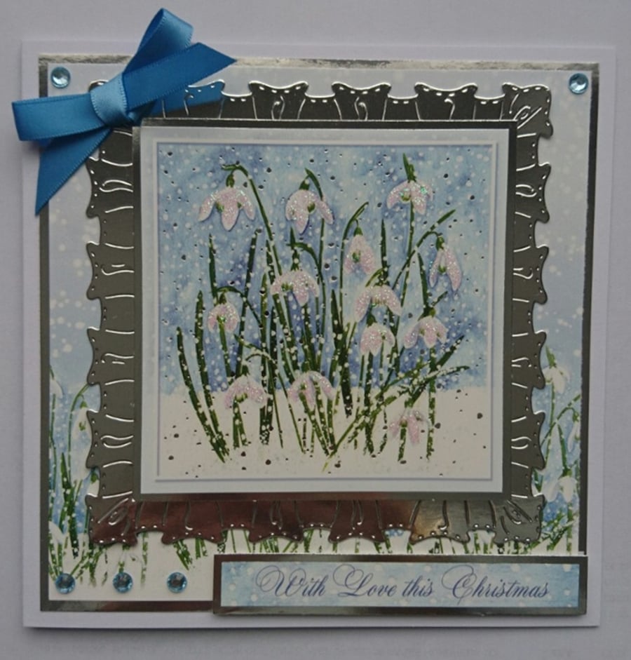 Christmas Card With Love this Christmas Snowdrops 3D Luxury Handmade Card