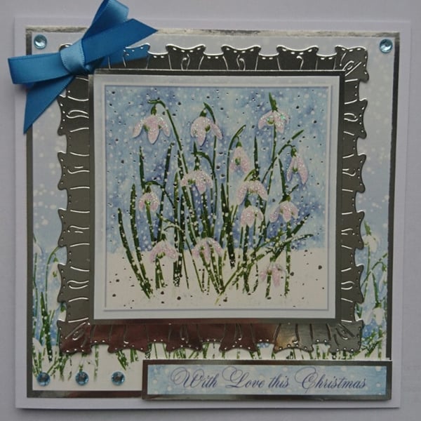 Christmas Card With Love this Christmas Snowdrops 3D Luxury Handmade Card