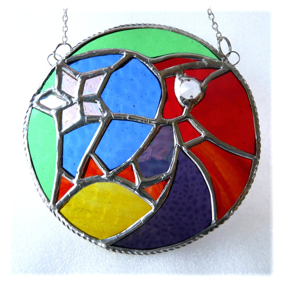 Rainbow Sun, Moon & Star Stained Glass Suncatcher 