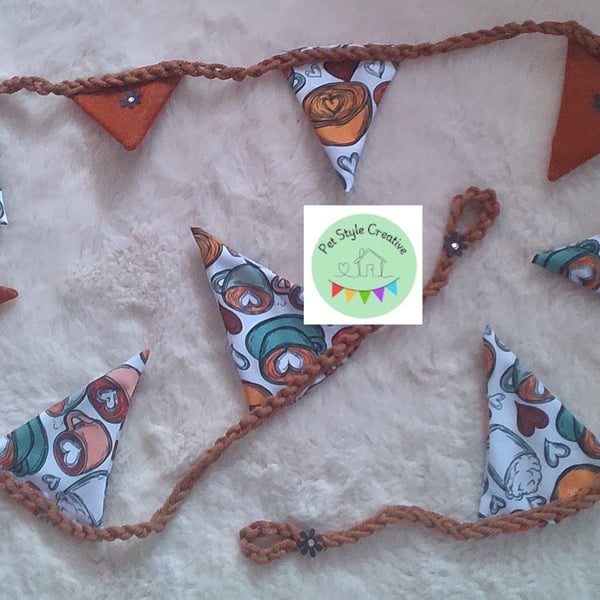Bespoke Coffee Themed Fabric Bunting 2 Metres