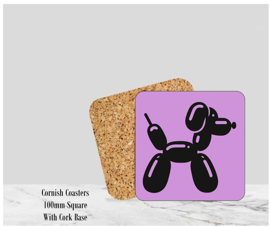 Purple Balloon Dog Coaster 4" Square With Cork Base