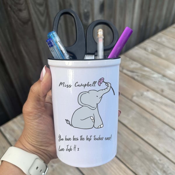 Personalised Teacher Gift, Pen Pot, Teachers stuff, Teaching Assistant, Elephant