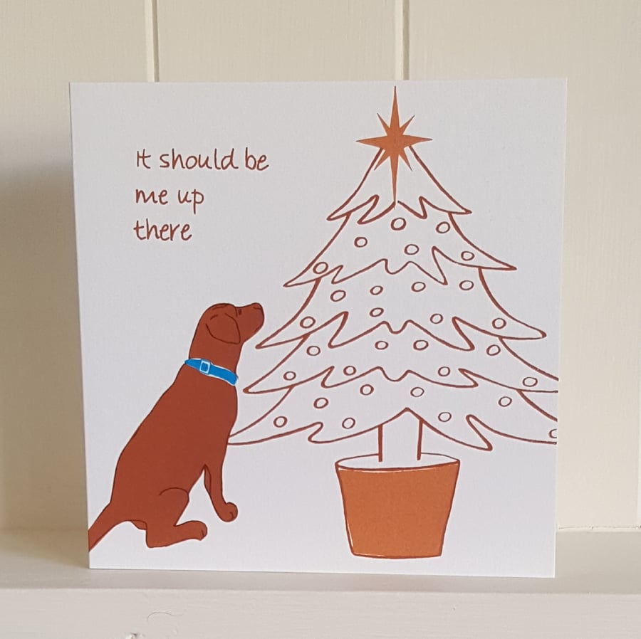 Labrador and Christmas Tree Screen Printed Christmas Card