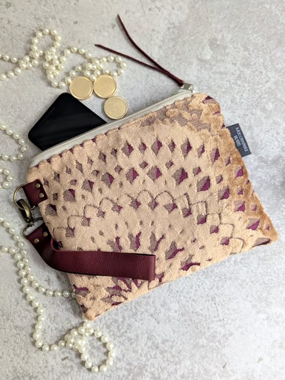 Clutch Pouch Bag - Chenille Large Pouch Bag with Detachable Leather Strap