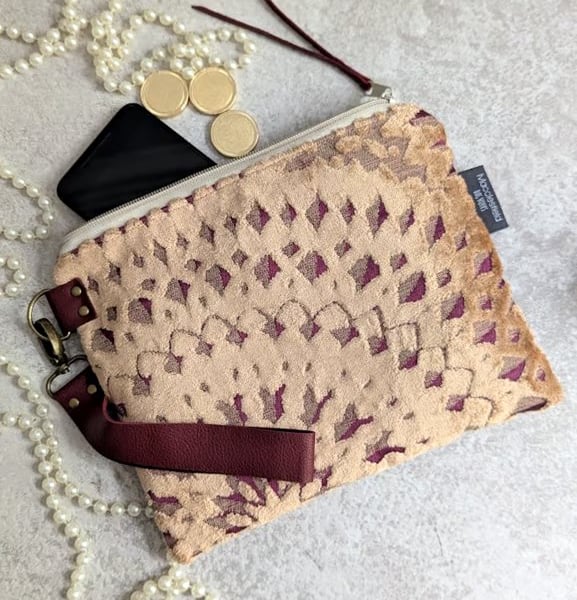 Clutch Pouch Bag - Chenille Large Pouch Bag with Detachable Leather Strap