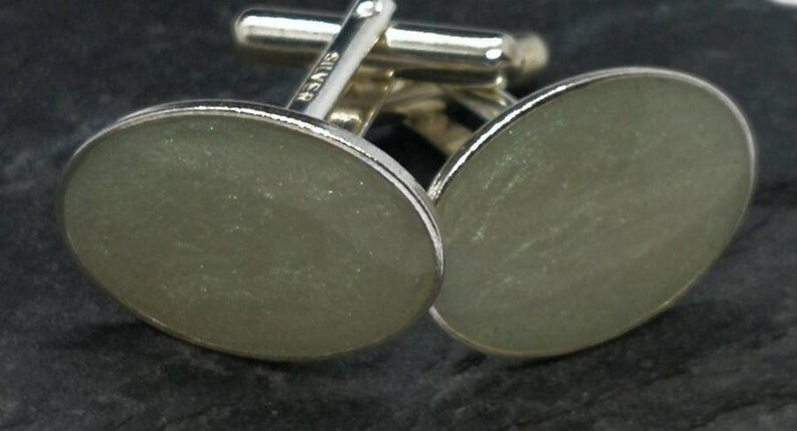 Inclusion Breastmilk or Ashes Oval Cufflinks in Sterling Silver