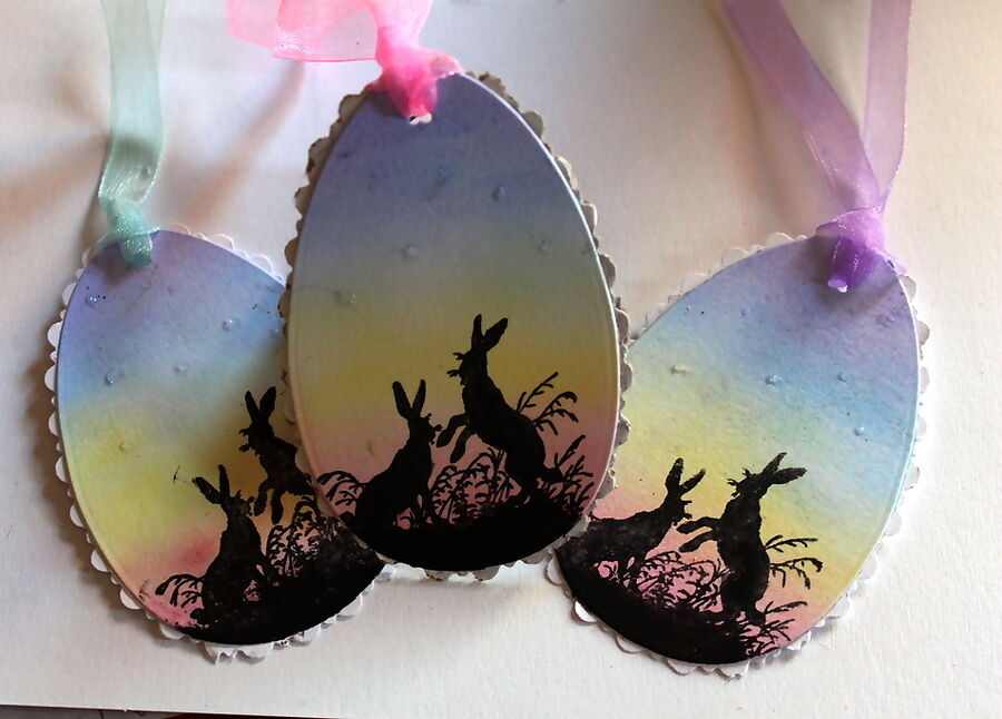 Sunset Easter Bunnies Hares Easter Egg Style Tags - Set of 10