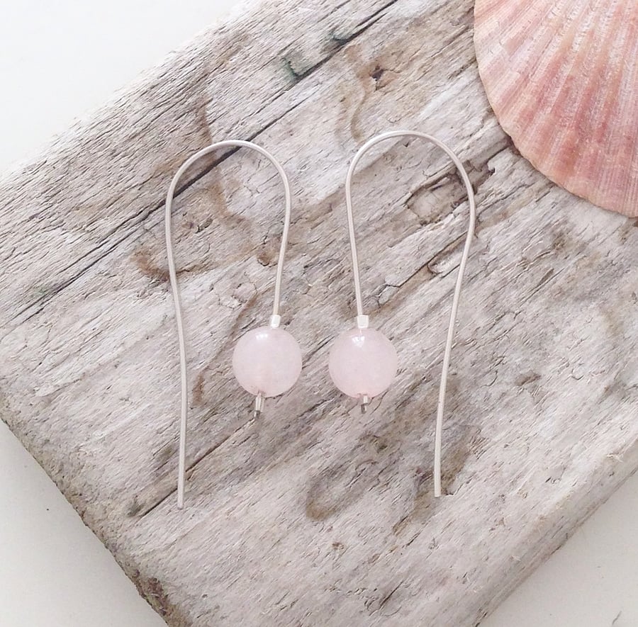 Rose Quartz Earrings on Hand Made Sterling Silver Loops - UK Free Post