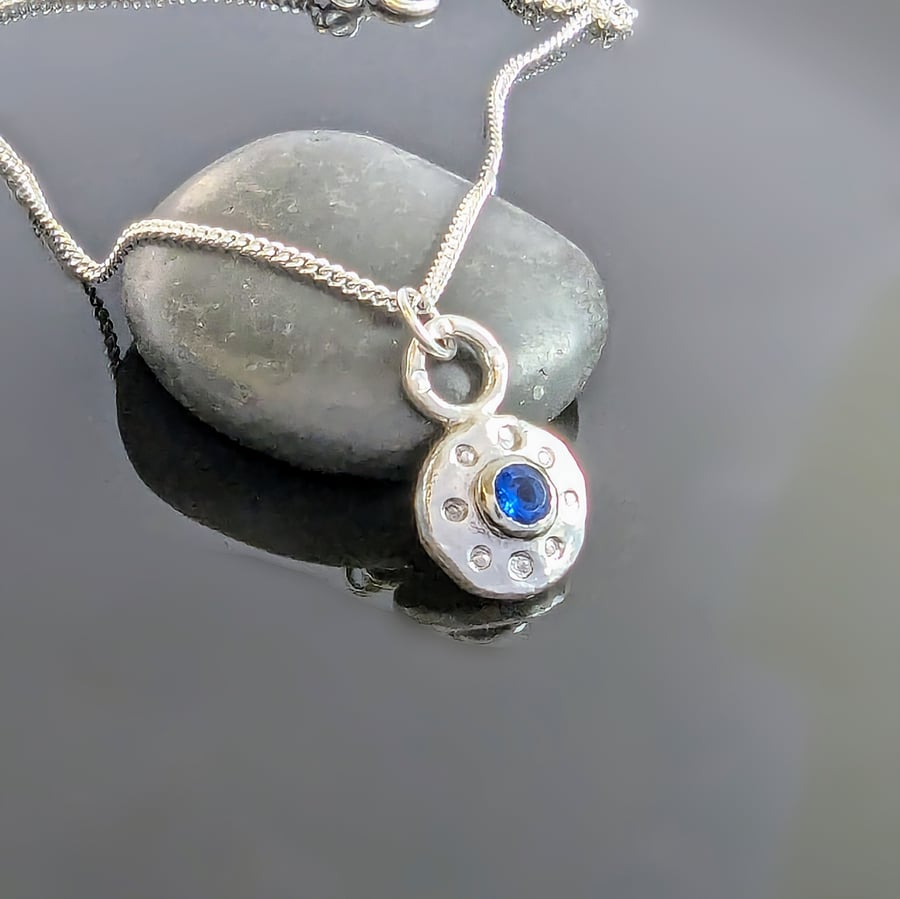 STERLING SILVER Blue Spinel pendant, Handmade Urban Design Jewellery