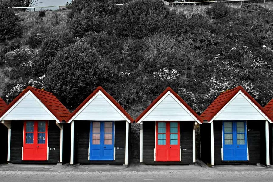 Bournemouth Beach Huts Dorset England UK 18"X12" Print