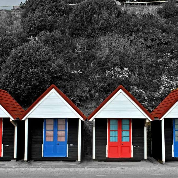 Bournemouth Beach Huts Dorset England UK 18"X12" Print