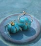 Turquoise Earrings With Gold Bead on Gold Hoops Drops Dangle - Image 3