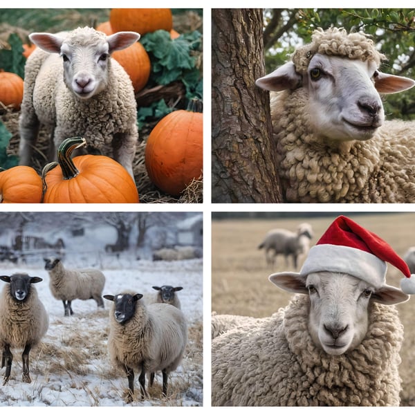 x4 Mixed Sheep Photo Cards A5 Size 
