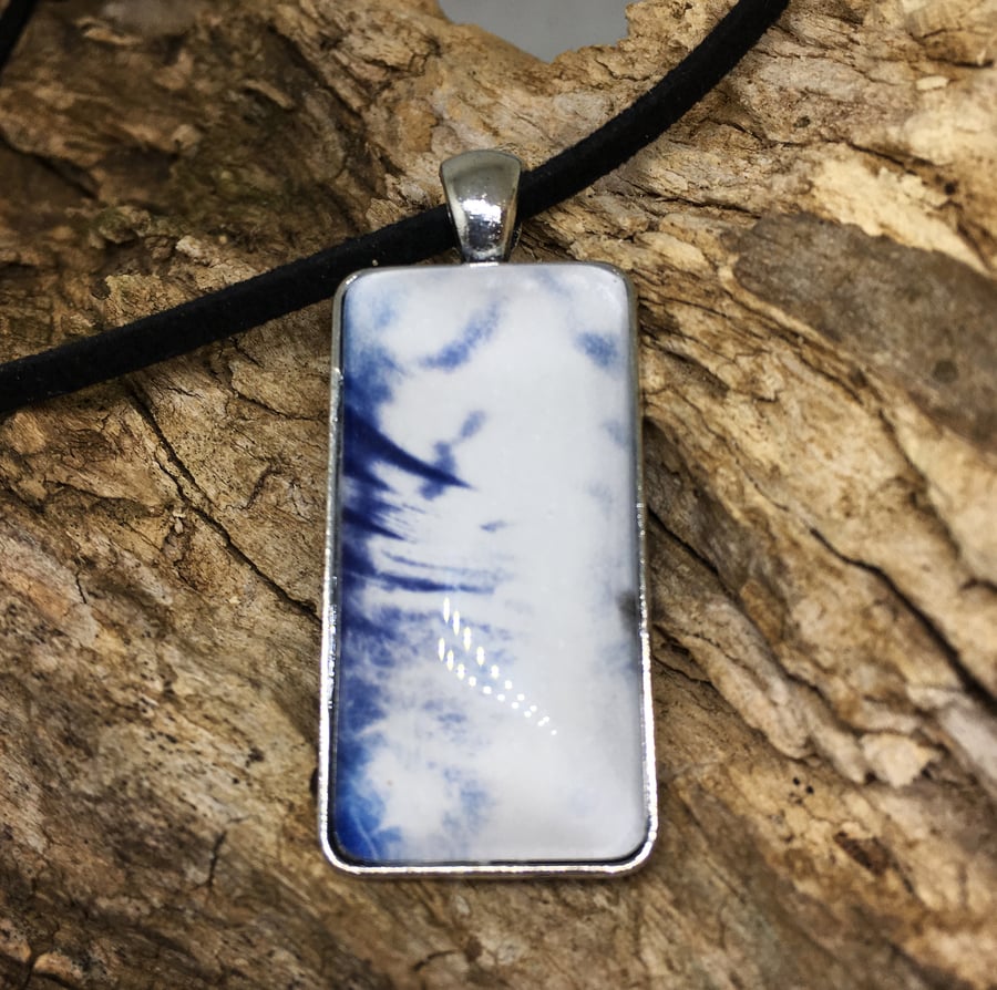 Pheasant Feather Cyanotype Pendant Necklace 
