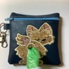 Embroidered Yorkshire terrier Navy Blue faux leather dog poo bag ,dog walking,